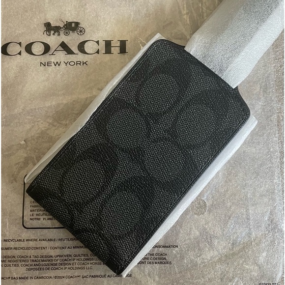 COACH Luggage Tag Signature Canvas Gunmetal Charcoal Monogram Print Bag - Picture 2 of 7